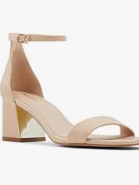 NWOT Aldo Women's Kedeaviel270-bone-leather-block Heels Heeled Sandal SIZE 10